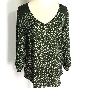 Fortune & Ivy Army Green & Olive Green Leopard Print Top Cut-out Tie Size Small